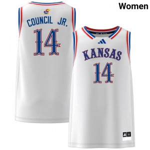 Melvin Council Jr. Jayhawks #14 College Basketball Women's Game Jerseys - White