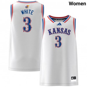 Tre White University of Kansas #3 College Basketball Embroidery Womens Jersey - White