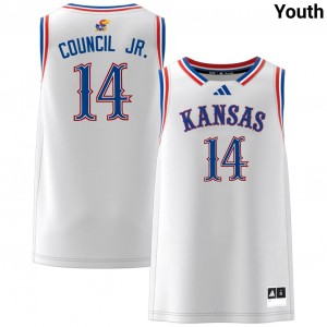 Melvin Council Jr. Kansas NCAA #14 Youth College Basketball Jerseys - White